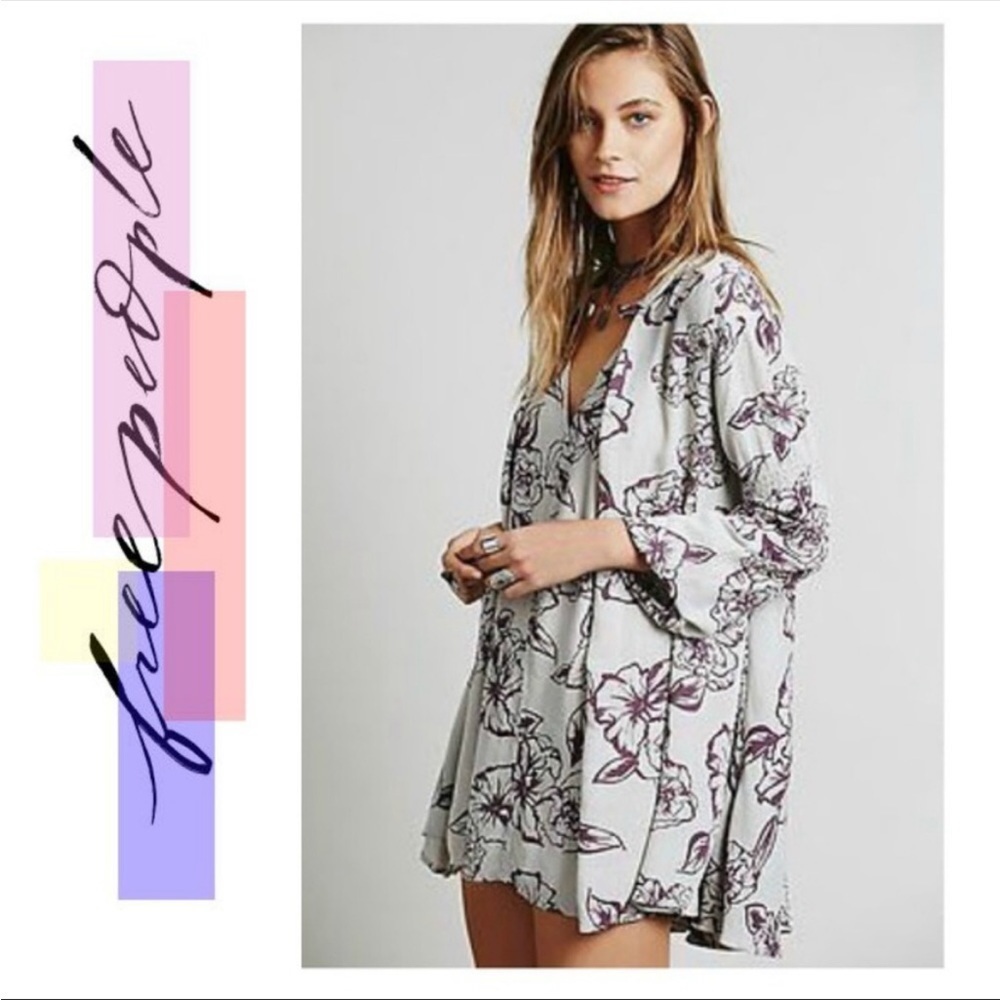 Free People tree swing flowy keyhole choker neck floral tunic top 5848
